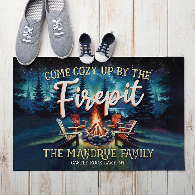 Personalized Cozy Fire Pit Thin Doormat
