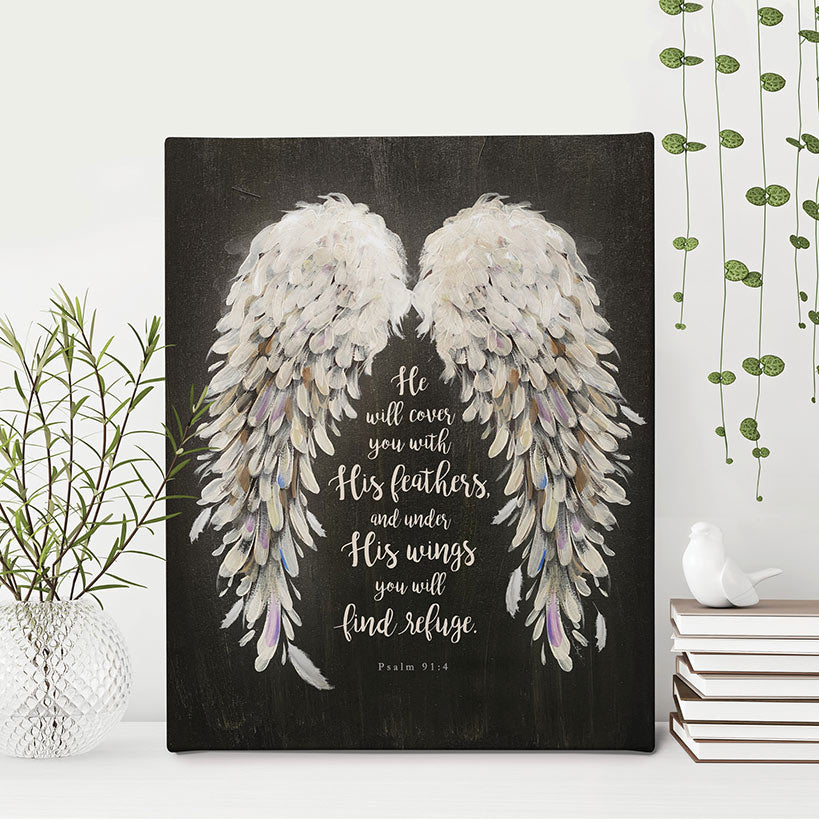 Religious He Will Cover You With His Feathers Canvas