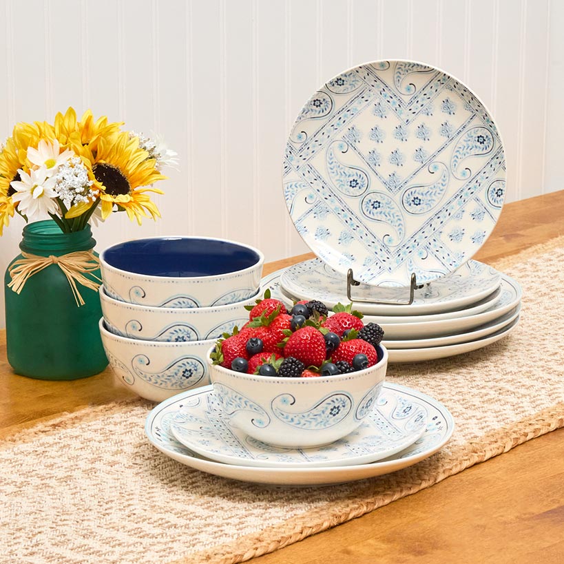 Dolly Parton Stoneware Everyday Paisley 12-Pc Dinnerware Set#select-set_country-bandana