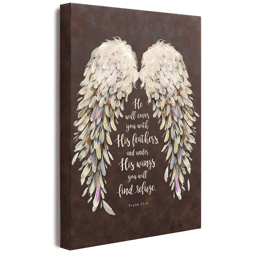 Religious He Will Cover You With His Feathers Canvas