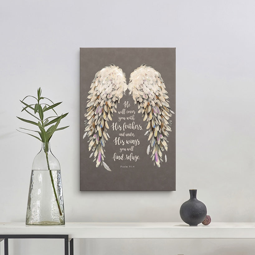 Religious He Will Cover You With His Feathers Canvas