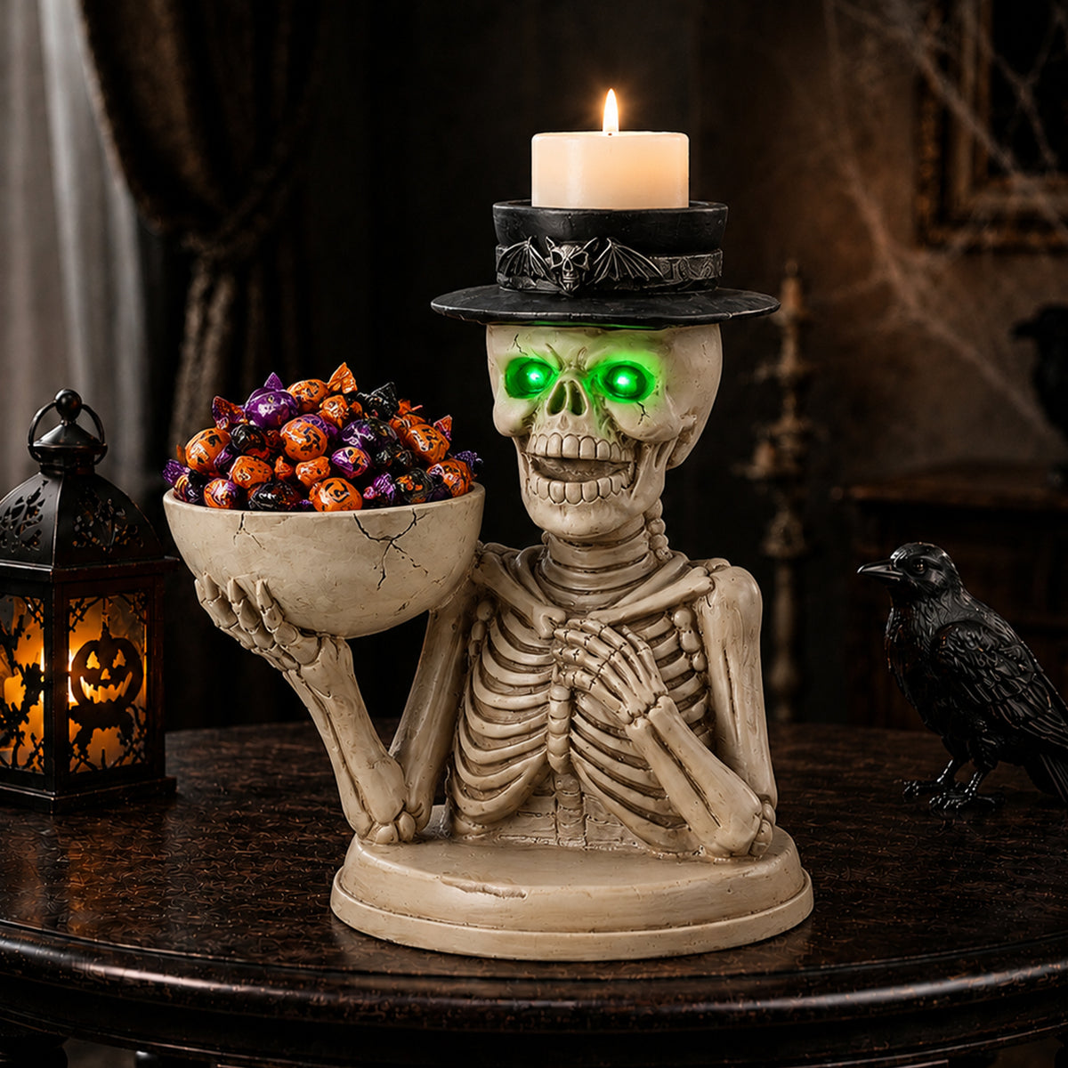 Halloween Skeleton Figurine with Storage Bowl & Candle Holder, Spooky Halloween Decor for Indoor Home - image 12