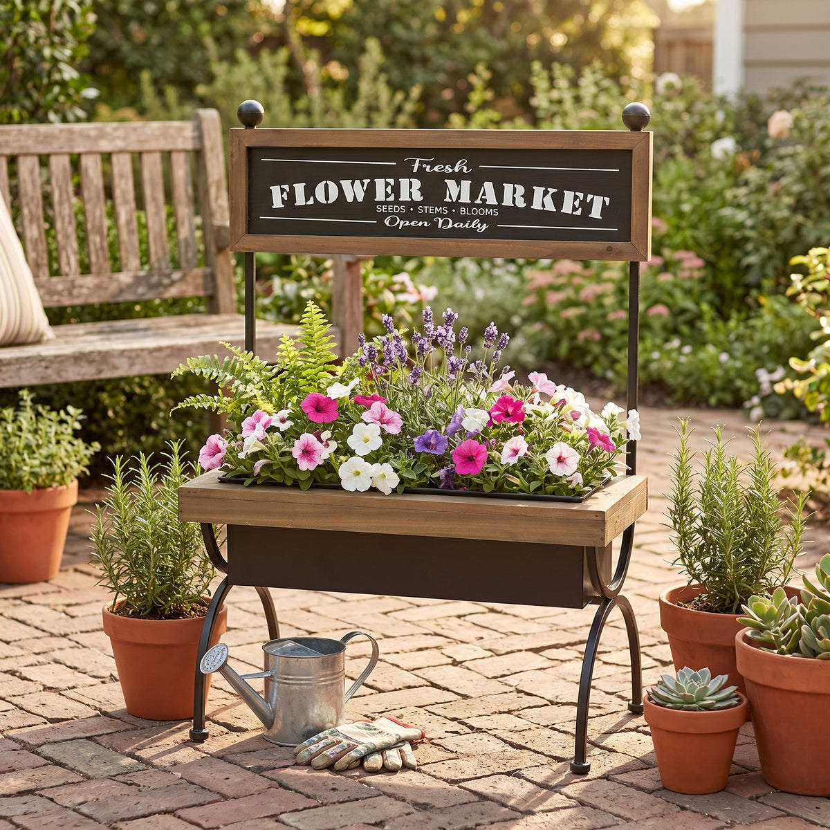 19x11x24" Rustic Brown Wooden Planter Stand with Black Iron Frame - image 7