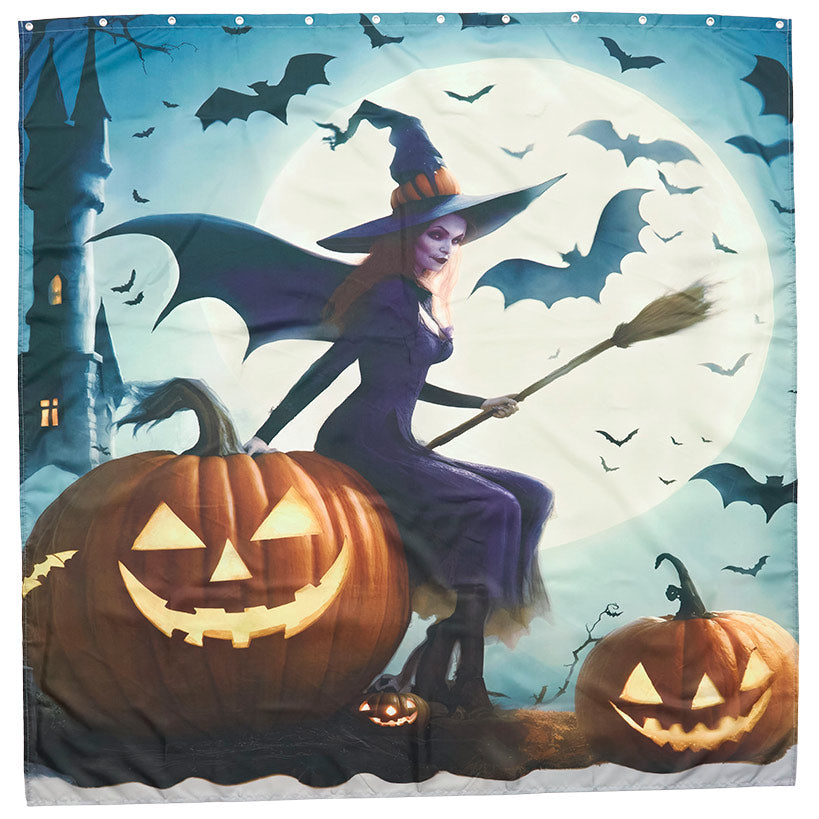 Memory Foam Bath Rugs and Shower Curtain Complete 16-Pc Set Halloween
