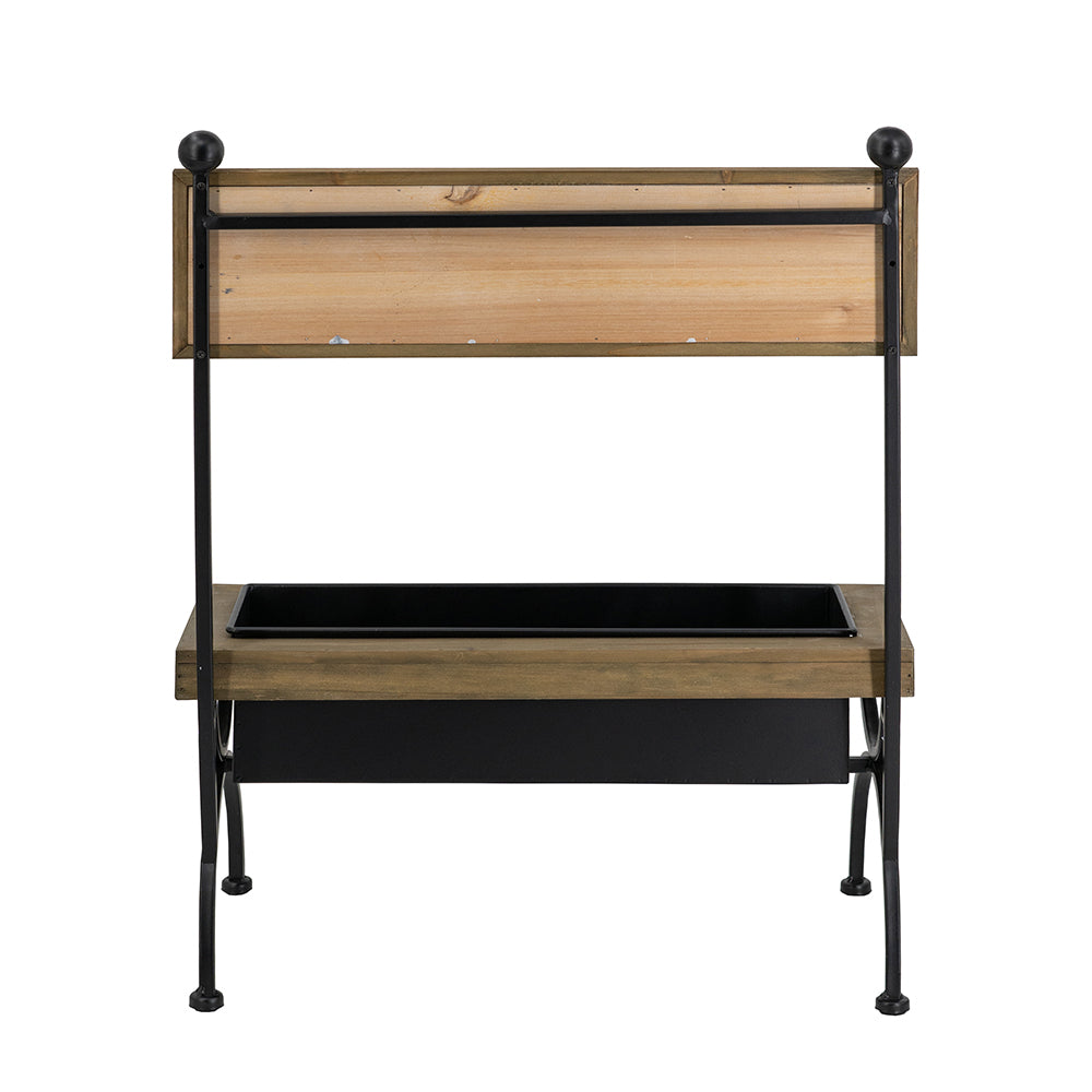 19x11x24" Rustic Brown Wooden Planter Stand with Black Iron Frame - image 5