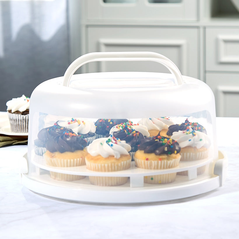 Round Cake or Cupcake Carrier with Travel Lid