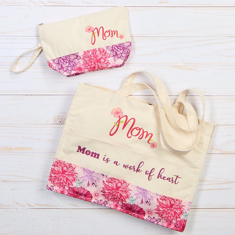 Floral Tote Bag and Clutch Matching Set
