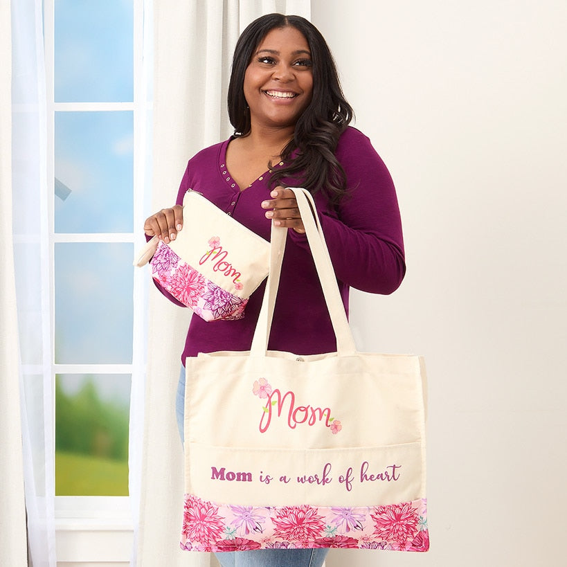 Floral Tote Bag and Clutch Matching Set