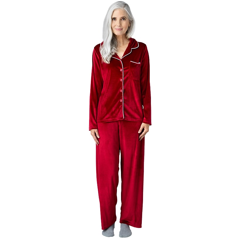 Velour Pajama Set 2 Pieces Red Purple