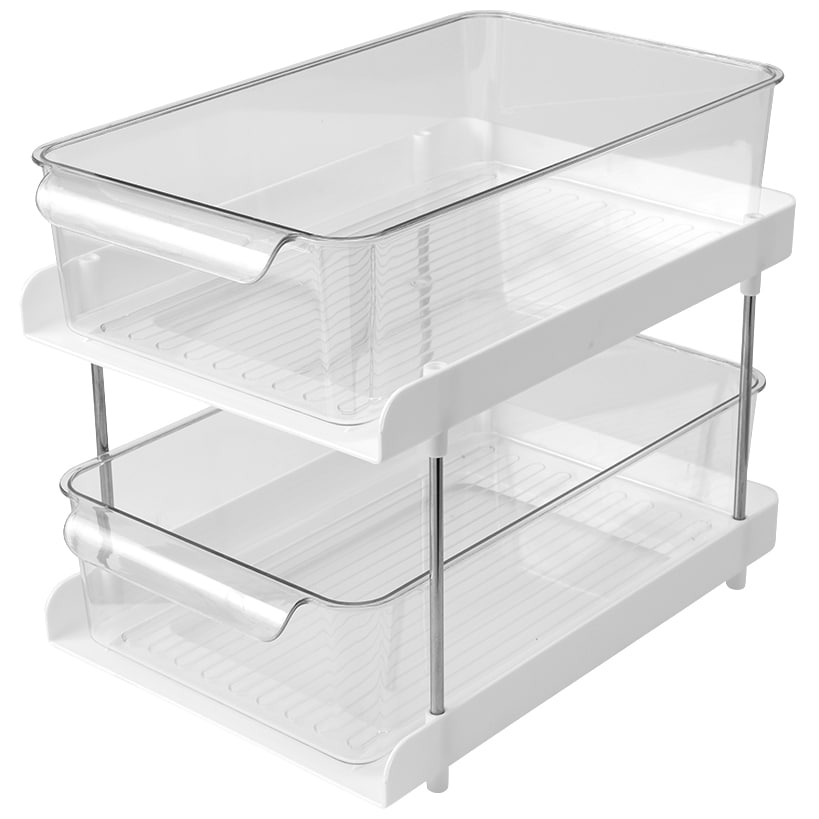 Sliding Plastic Drawer Storage Organizer - 2-Tier