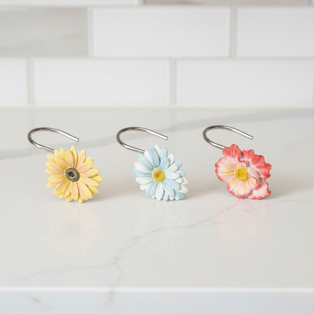 Farm Fresh Flowers Valance, Bath Rug or Shower Hooks Set of 12