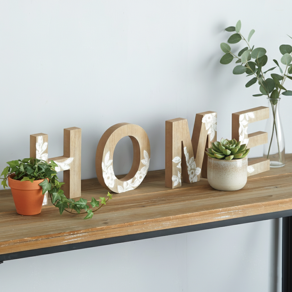 Carved Wood Home Letters with Floral Designs