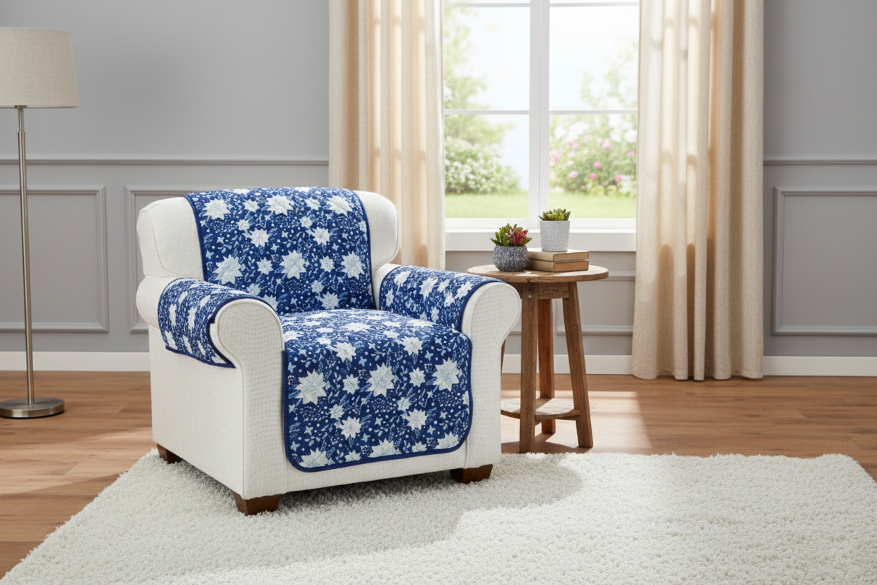 Christmas Blue Floral Chair Furniture Protector