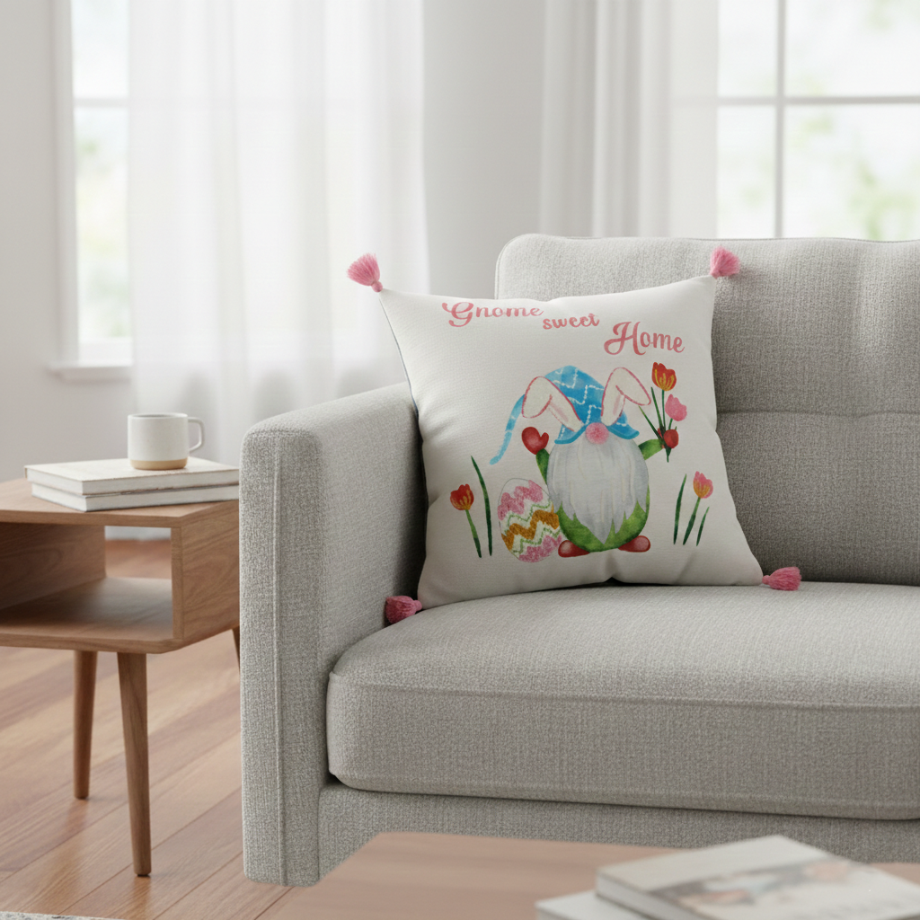 Spring Gnome Easter Accent Pillow