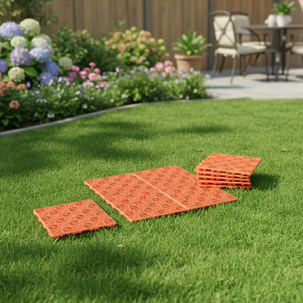 Interlocking Walkway Patio Tiles In Green or Terra Cotta - Set of 10