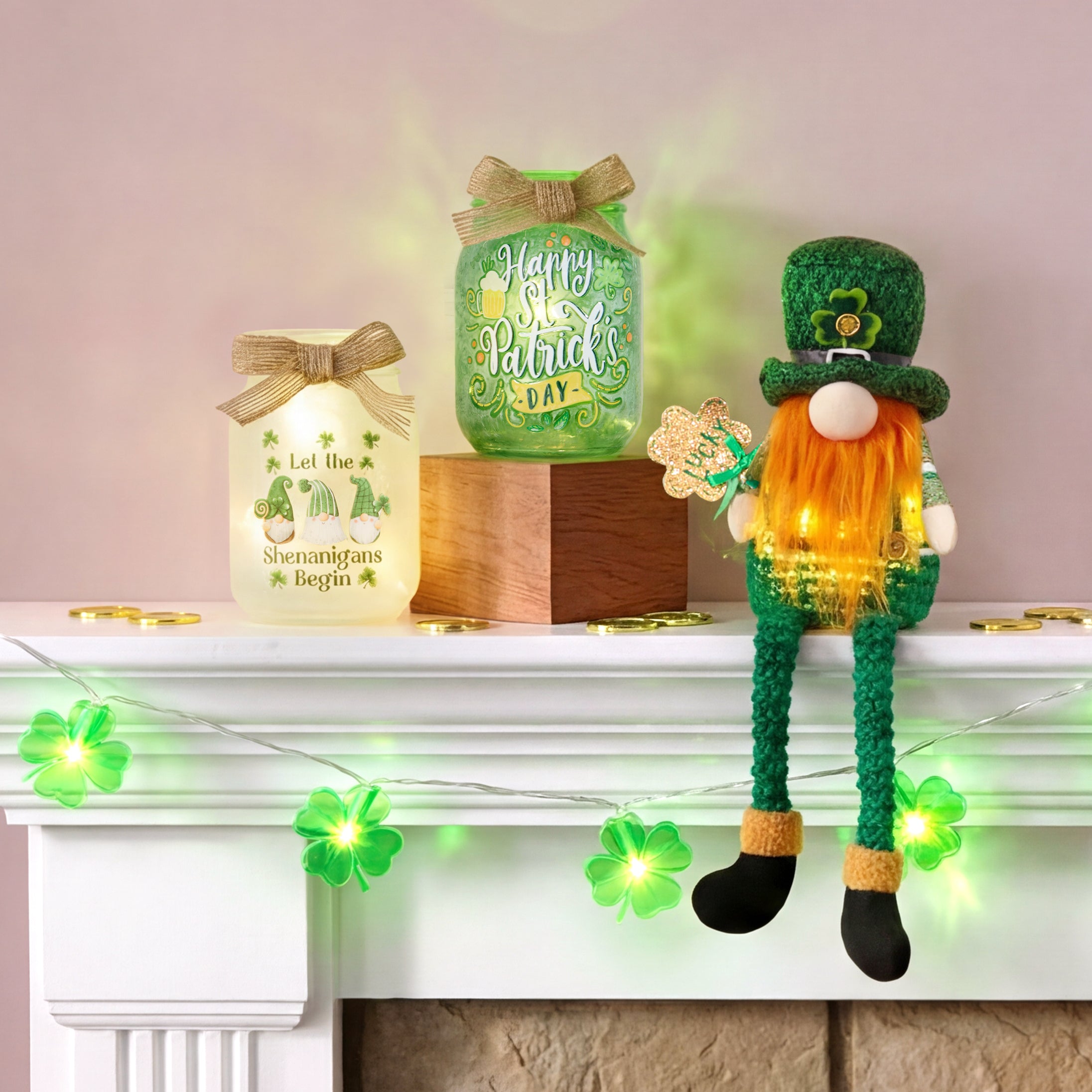 St Patrick's or Valentine's Fairy Light Mason Jar Décor