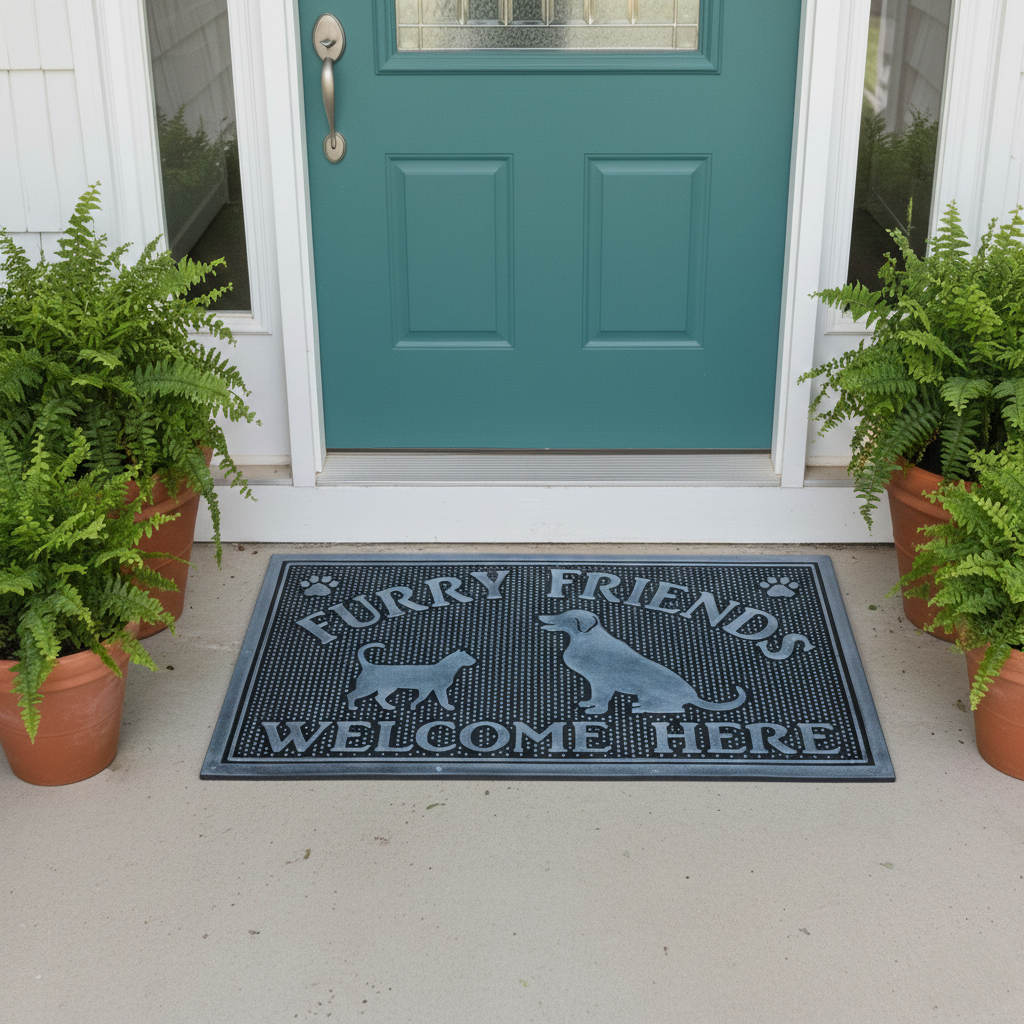 Furry Friends Welcome Rubber Doormat