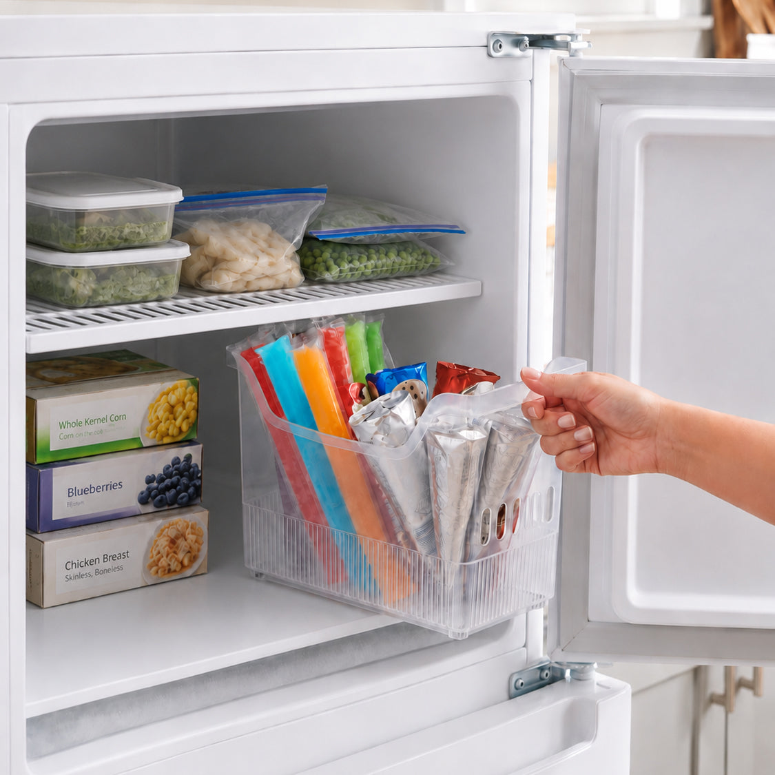Kitchen Freezer Clear Organizer Bin Multi-Purpose Storage Containers