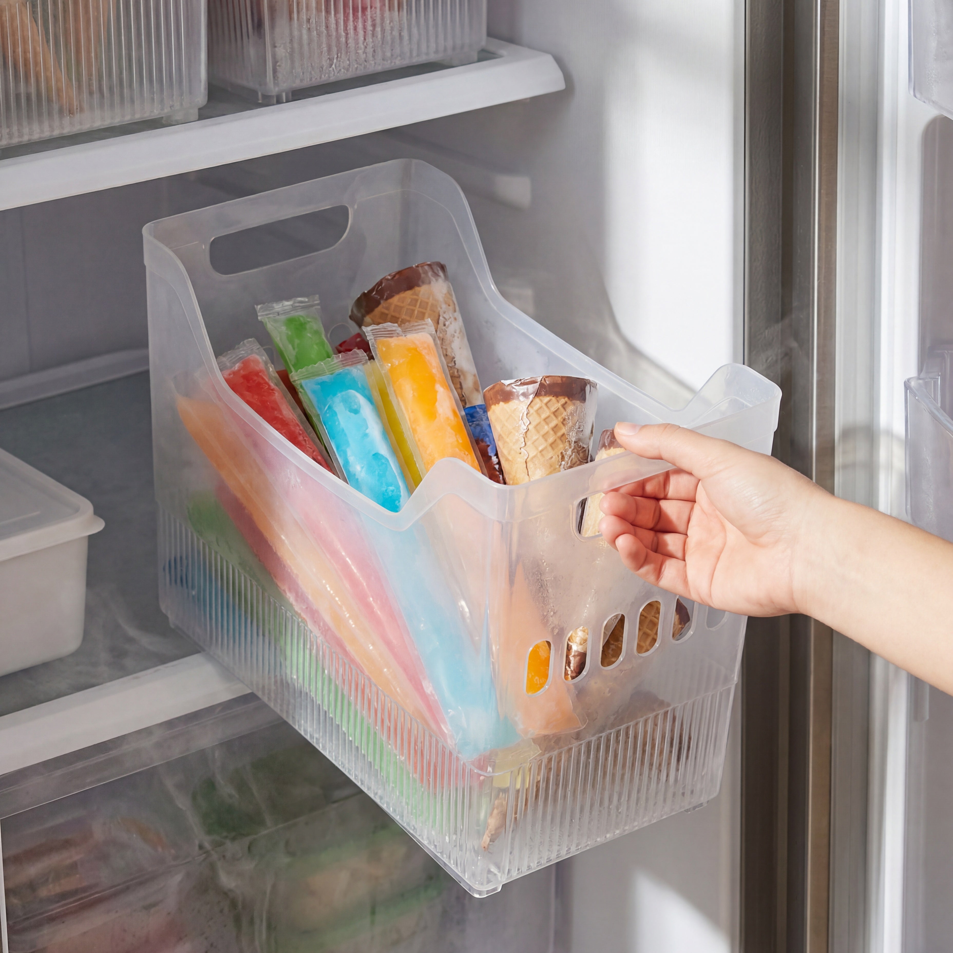 Kitchen Freezer Clear Organizer Bin Multi-Purpose Storage Containers