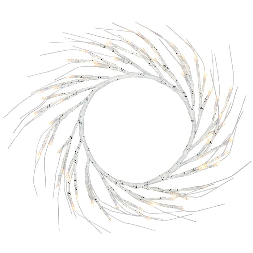 Lighted Winter Birch Branch Wreath 24"