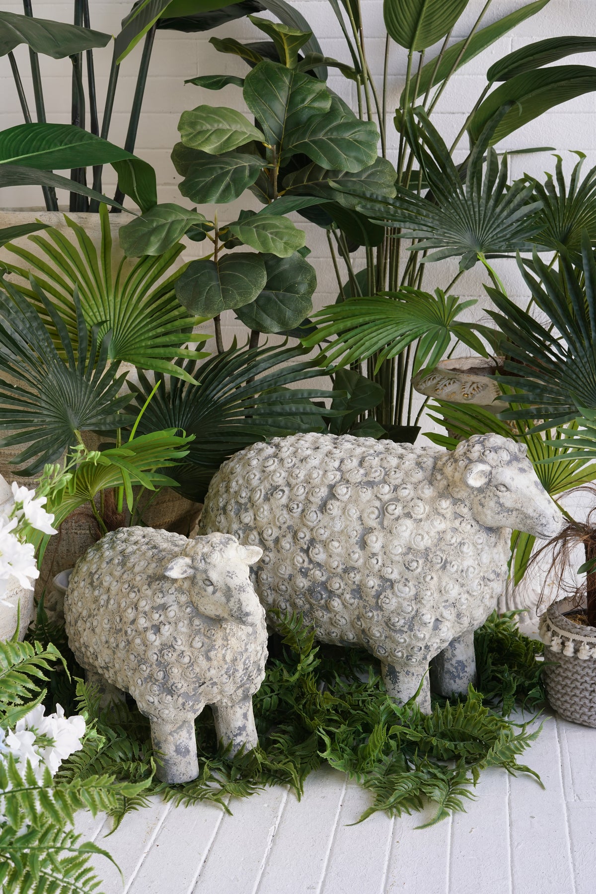 18x9.5x14" Magnesium Sheep Figurine with Weathered White and Gray Finish