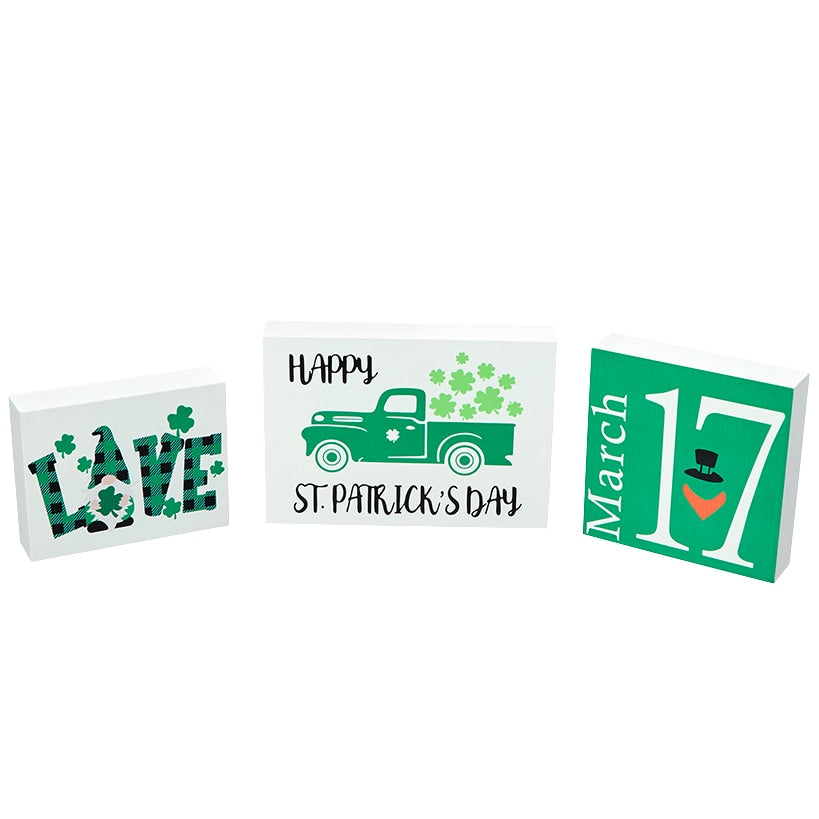 Valentine's and St Patrick's Two-in-One Block Signs-3 Pc Set