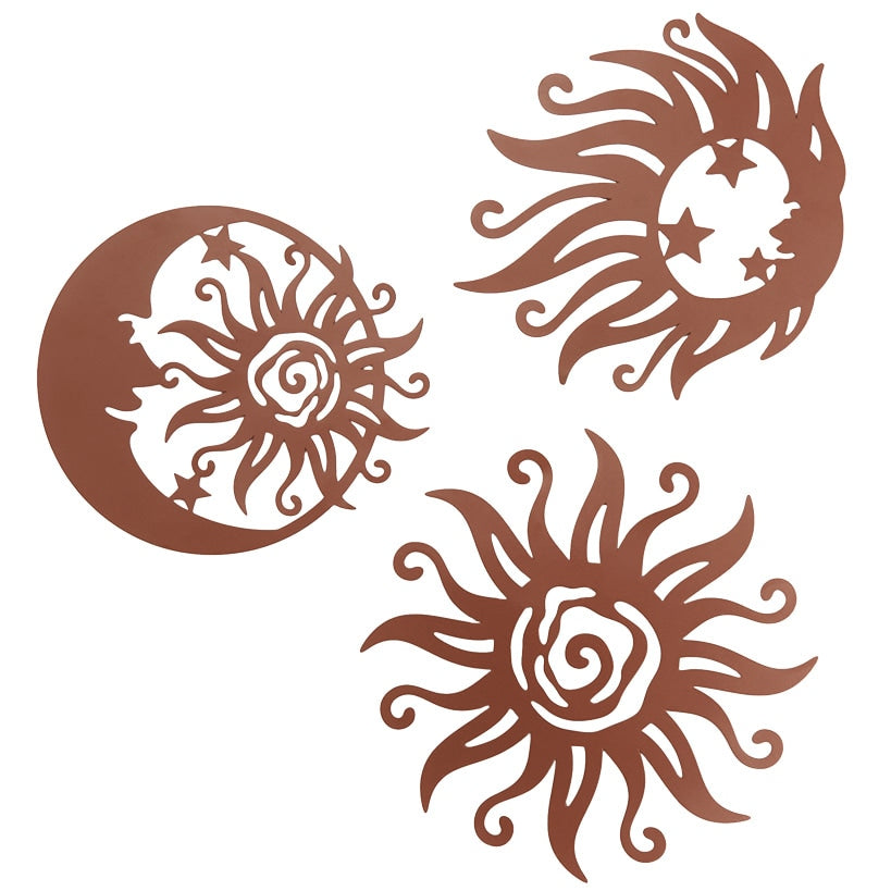 Wall Art Celestial Metal 3 Piece Set Sun And Moon Decor