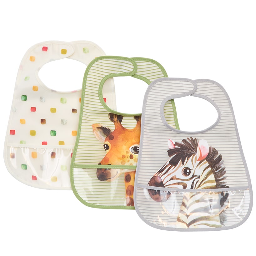 Baby Food-Catching Colorful Bibs - Set of 3