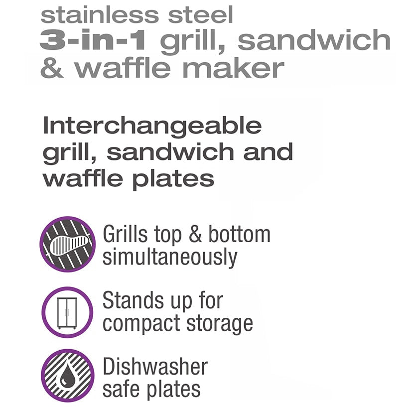 3-in-1 Grill, Sandwich & Waffle Maker