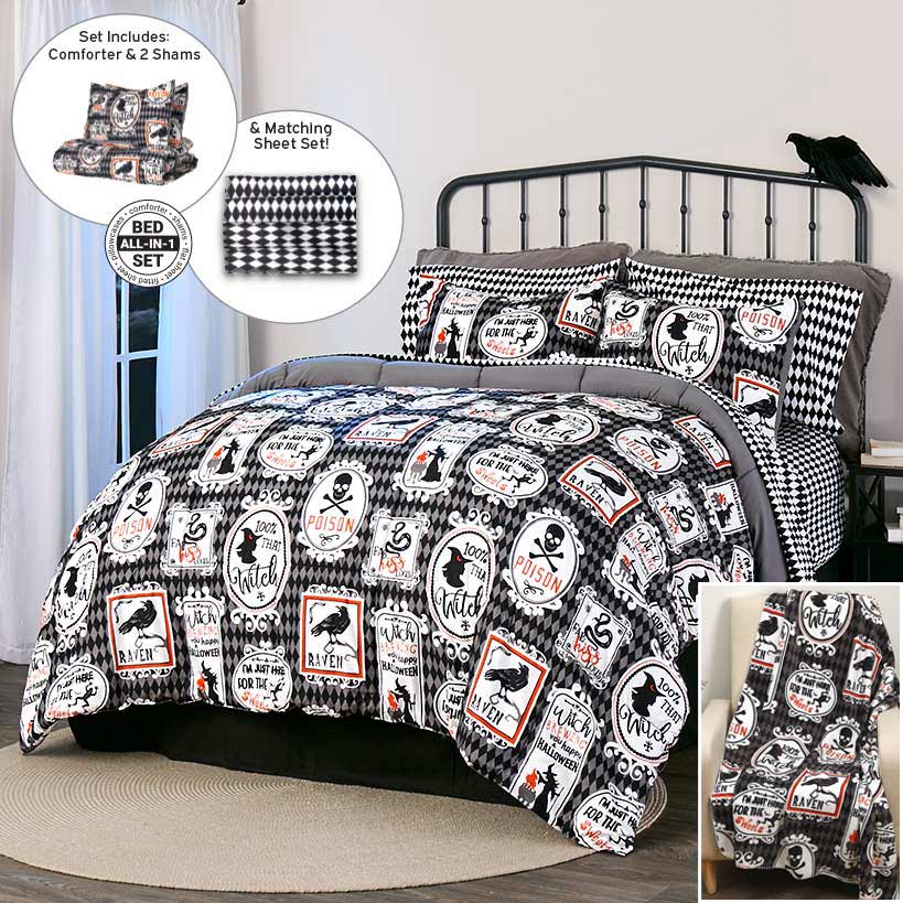 Haunted Walls Comforter Set and Flannel Throw Bundle