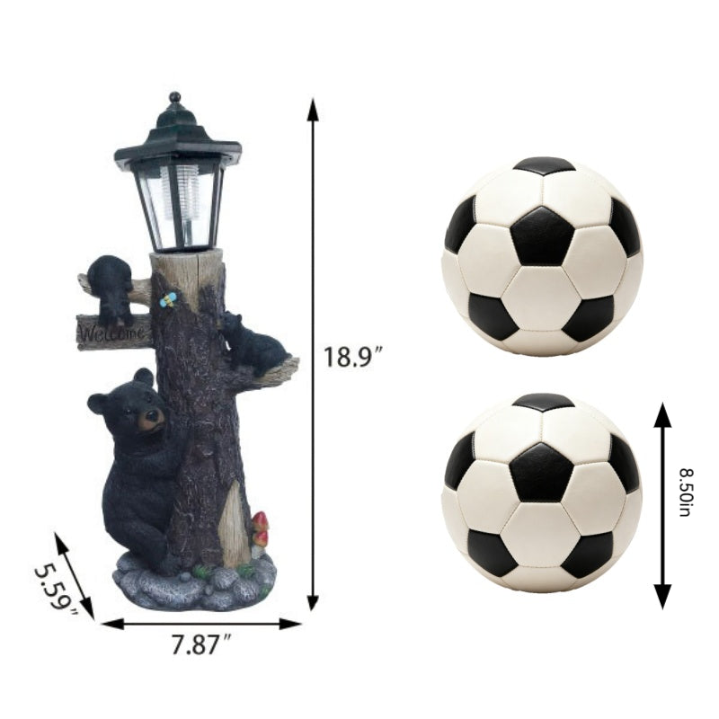 Black bear statue welcome sign garden statue with solar light, 19-inch resin bear family on tree, outdoor bear decoration for courtyard, garden, lawn, yard, perfect gift for Thanksgiving, Christmas, M - image 4