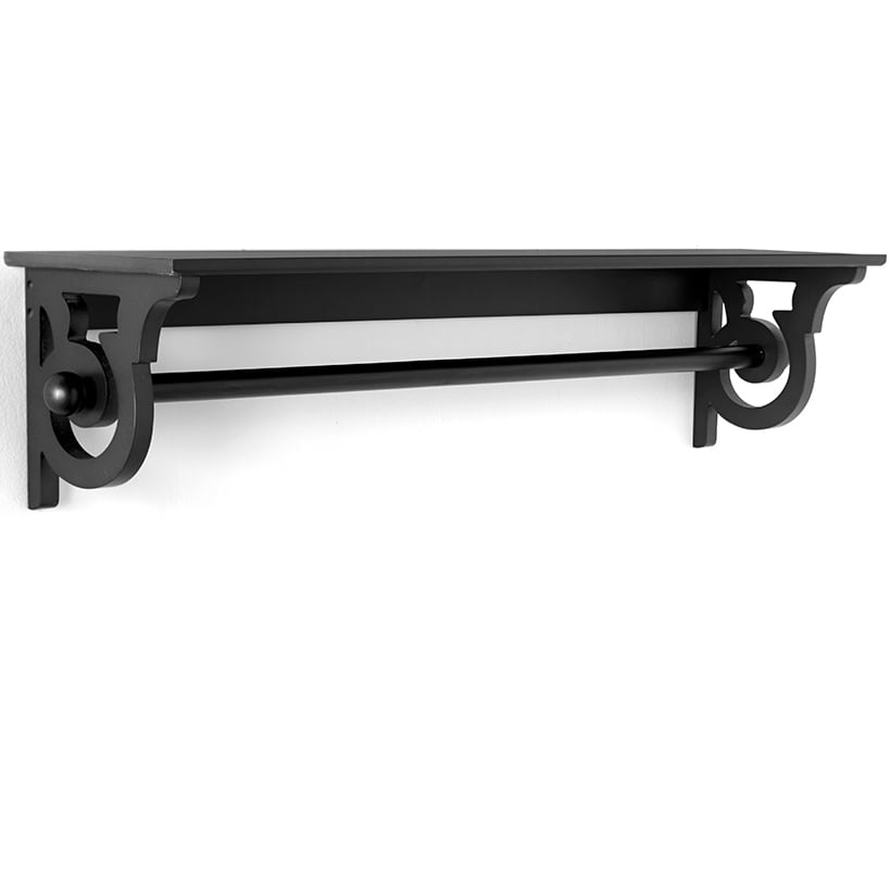 Wall Mounted Wooden Quilt or Towel Rack with Storage Shelf