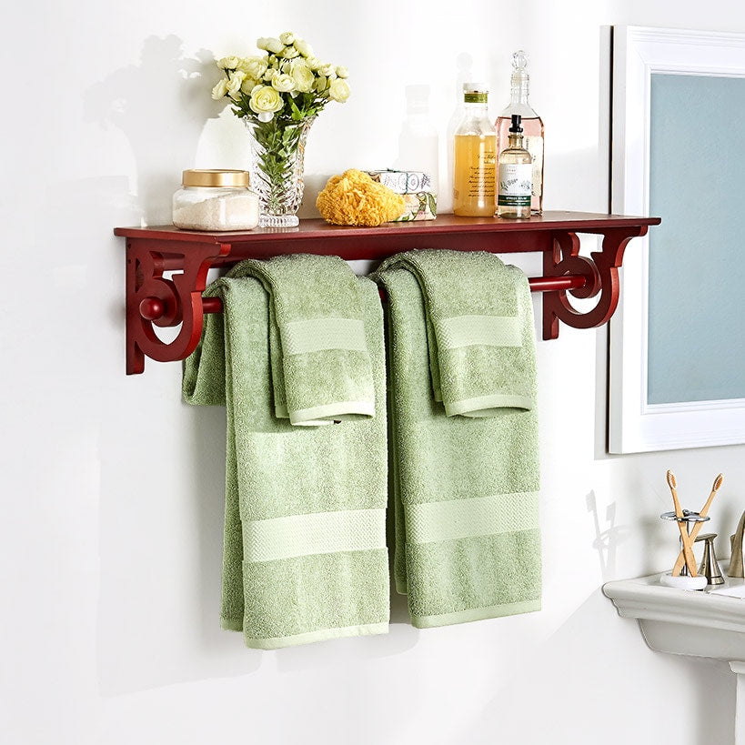 Wall Mounted Wooden Quilt or Towel Rack with Storage Shelf
