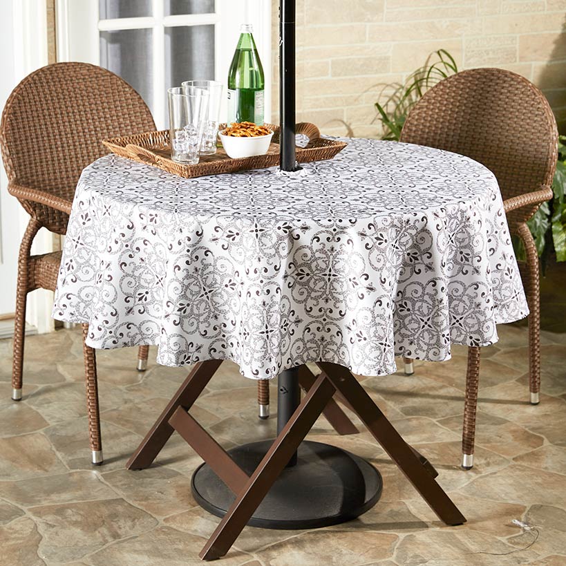 Outdoor Patio Tablecloth with Umbrella Hole and Zip: Round or Rectangular