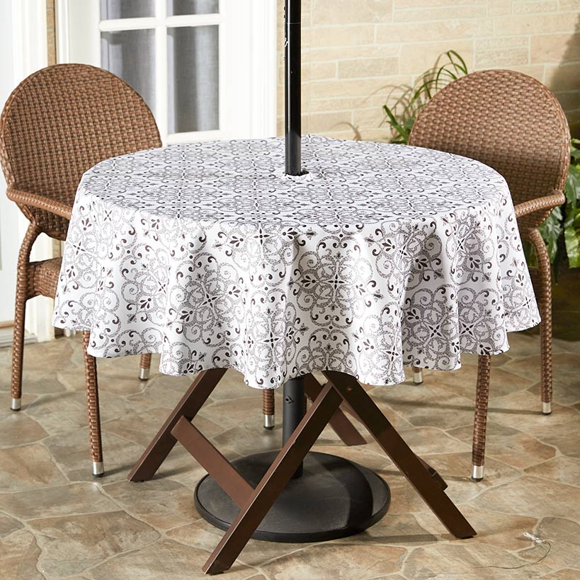 Outdoor Patio Tablecloth with Umbrella Hole and Zip: Round or Rectangular