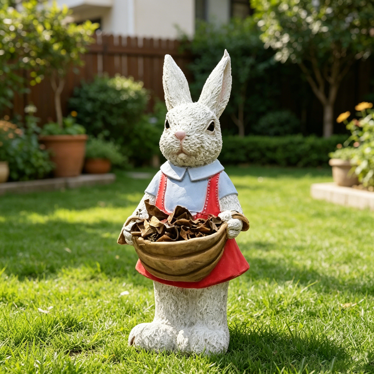 Simulated Pink Rabbit Statue Flower Pot Ornament, 17 in Resin Crafts Garden Sculpture Decor, Household Guardian Figurine, Ideal Gift for Independence Day for Yard Home Outdoor Decor