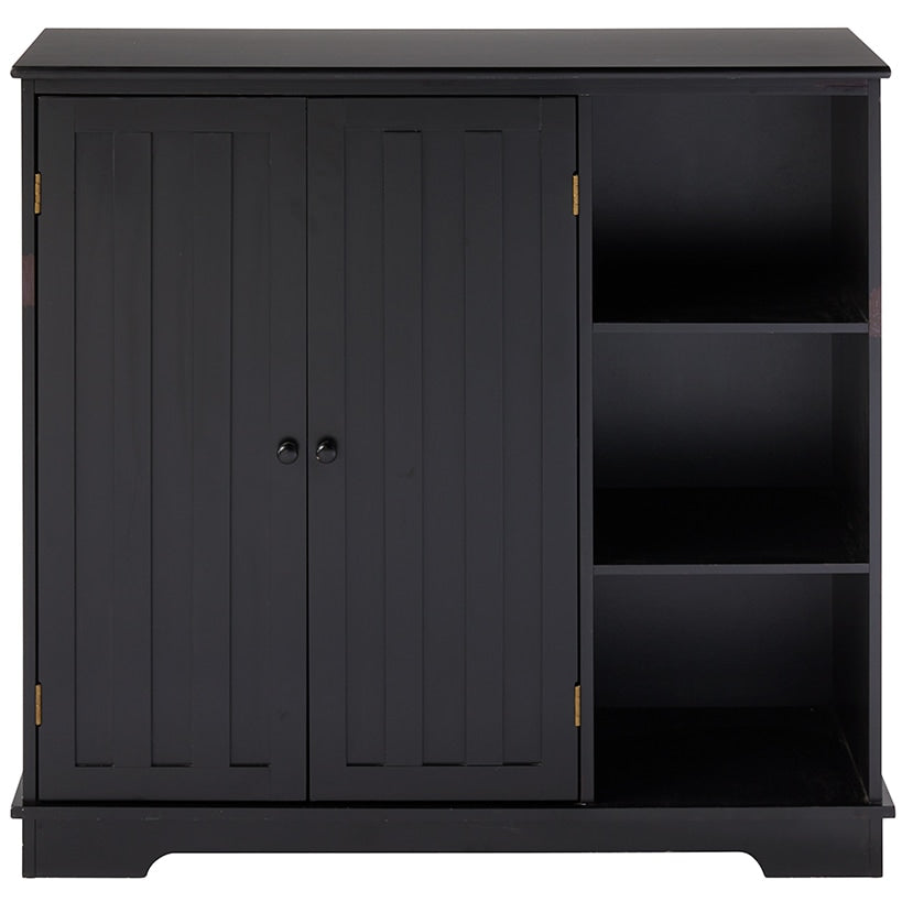 Beadboard Wooden Cabinet with 3 Storage Shelves and Cupboard