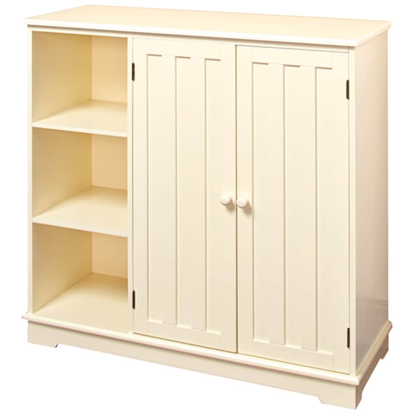 Beadboard Wooden Cabinet with 3 Storage Shelves and Cupboard
