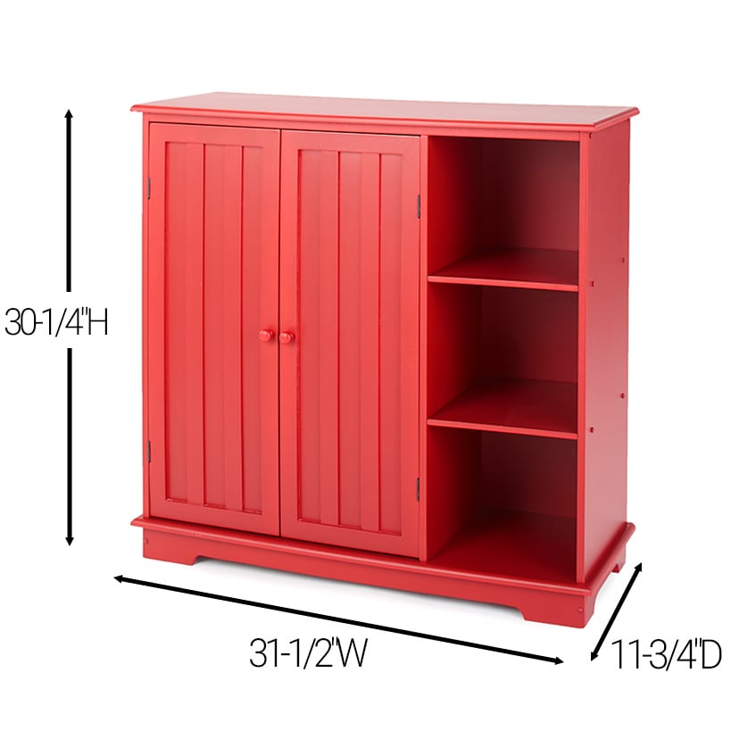 Beadboard Wooden Cabinet with 3 Storage Shelves and Cupboard