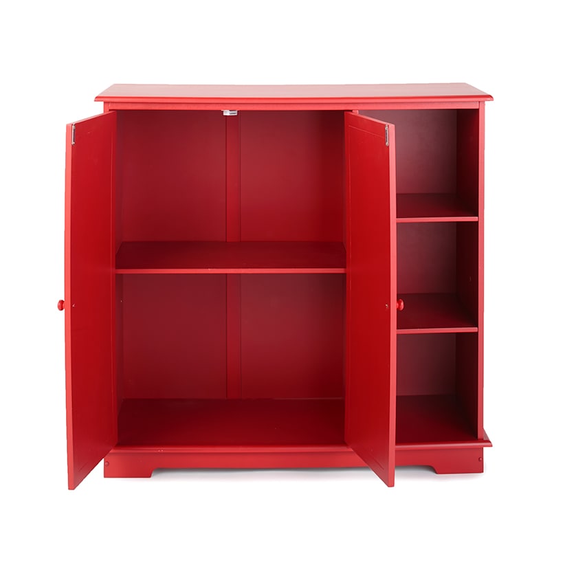 Beadboard Wooden Cabinet with 3 Storage Shelves and Cupboard