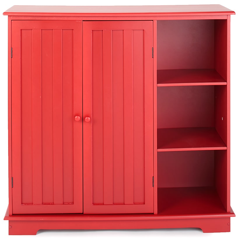 Beadboard Wooden Cabinet with 3 Storage Shelves and Cupboard
