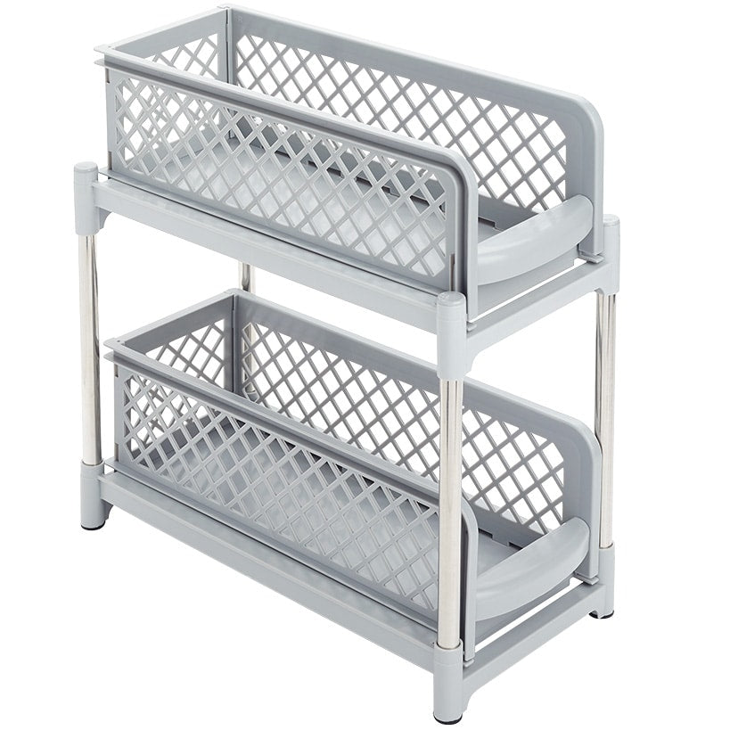 Sliding Storage Drawers Pull Out Plastic Cabinet Organizer 2 Tier