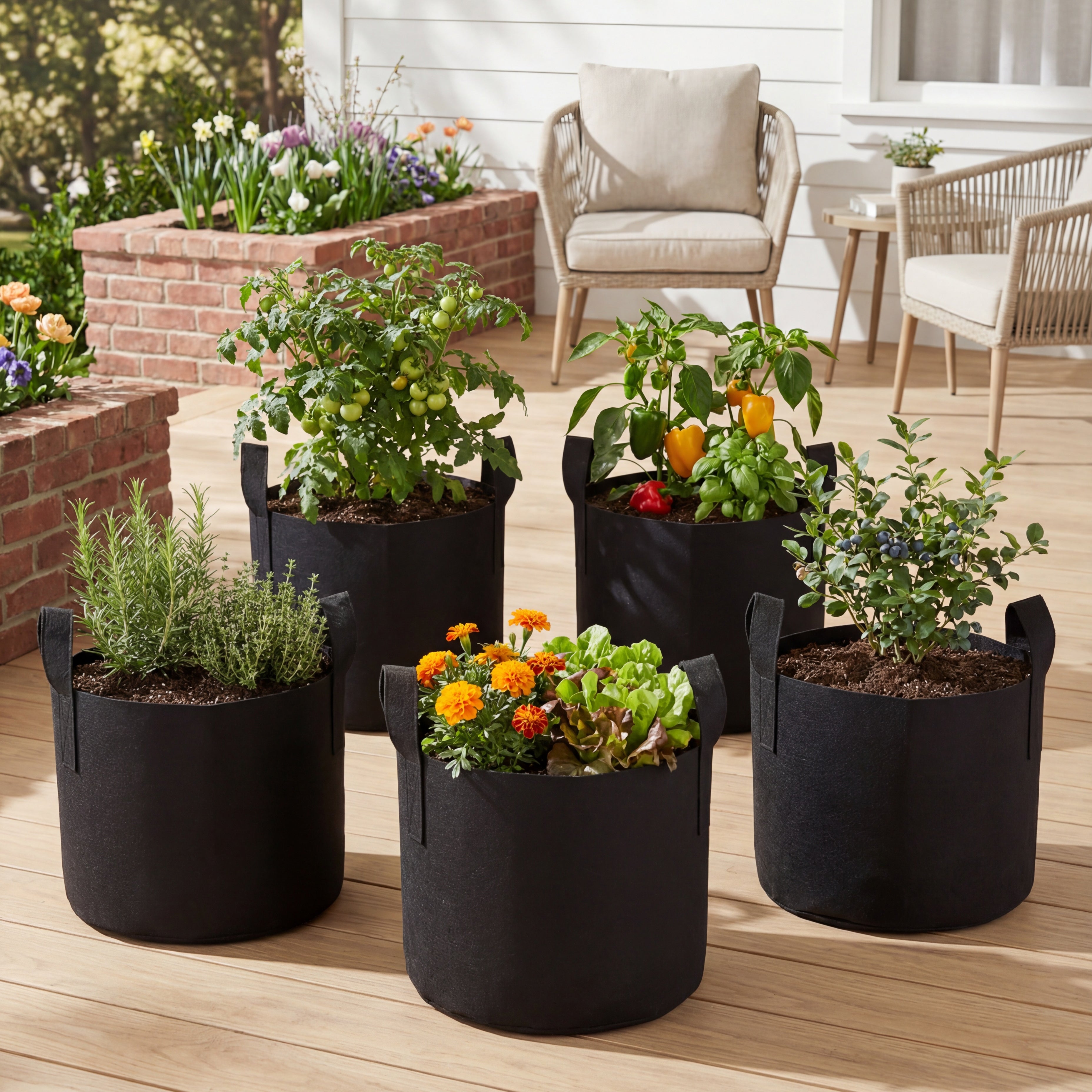 7 Gallon Grow Bags Set Of 5 With Built In Handles