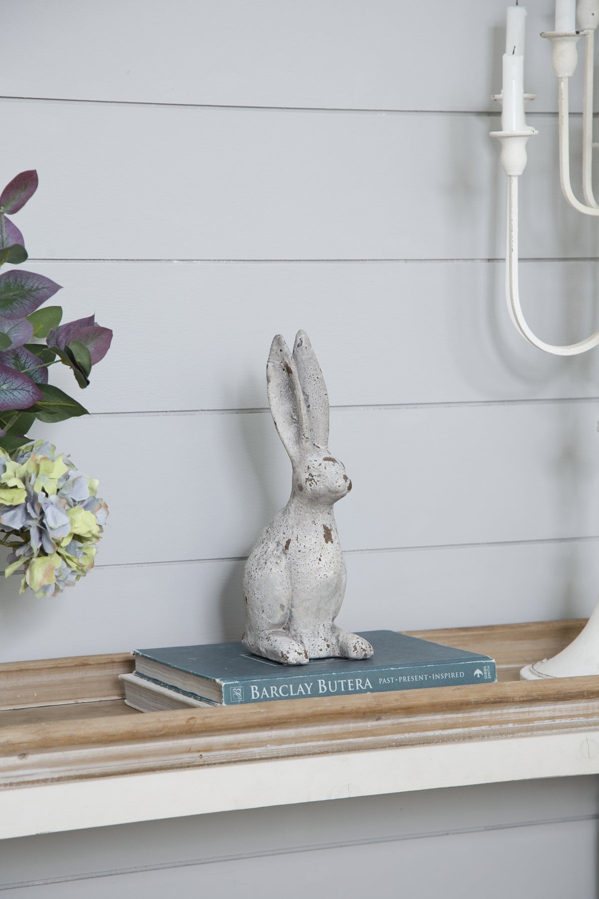 5.3x4.5x12.8" Weathered Cement Cream Rabbit Statue - image 11