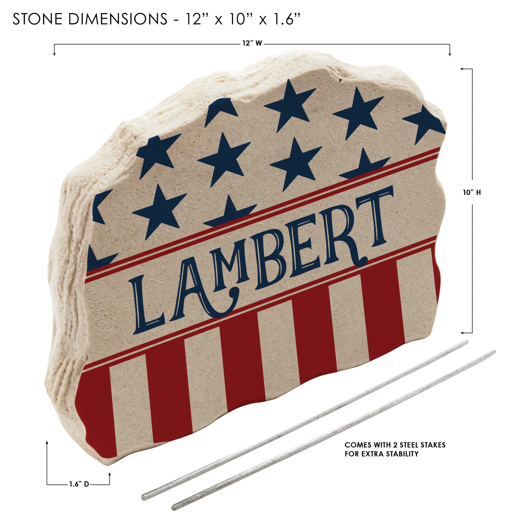 Personalized Stars and Stripes Patriotic Standing Garden Stone