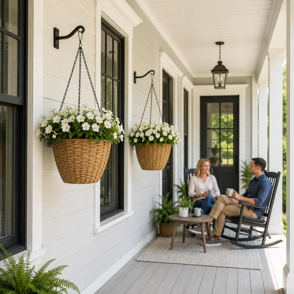 SOLHOME 10.6" Resin Wicker Set of 2 Hanging Planters with Steel Frame – Indoor Outdoor Plant Holders with Steel Hangers and PE Liner - image 3