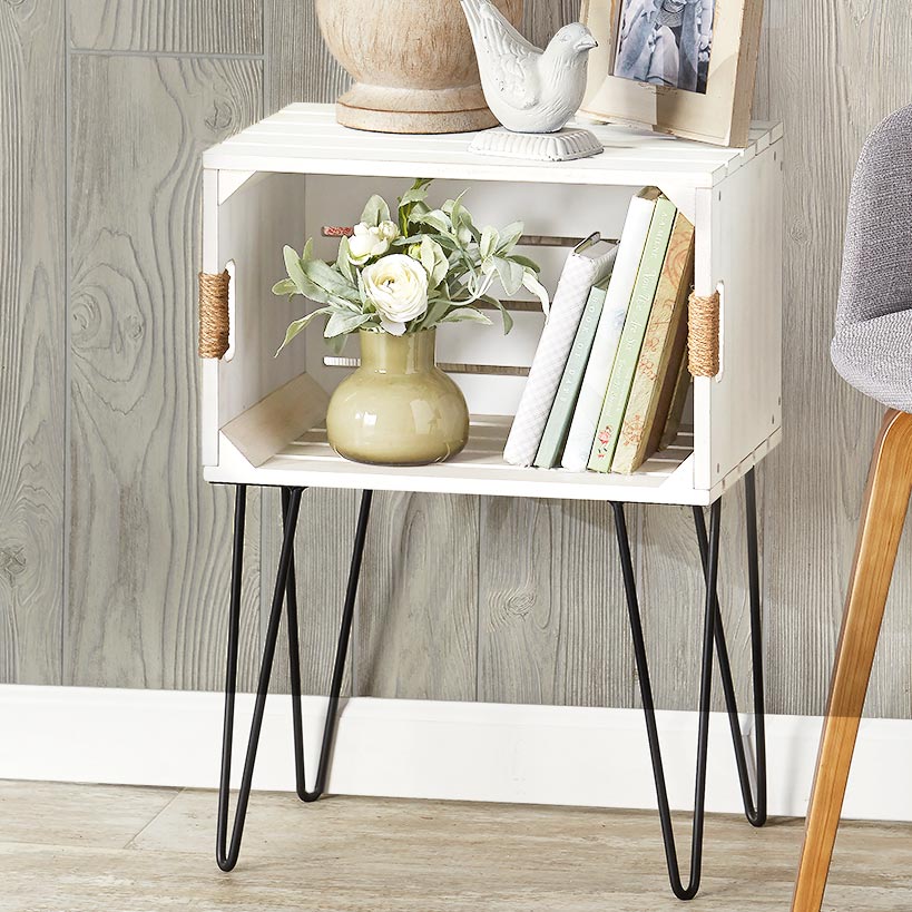 Rustic Wood-Like Crate End Table