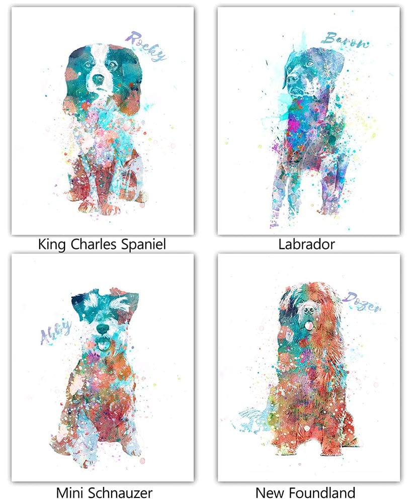 Personalized Watercolor Dog or Cat Breed Wall Art