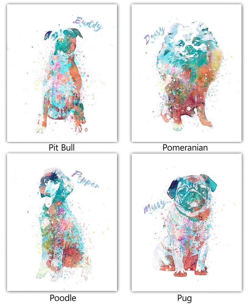 Personalized Watercolor Dog or Cat Breed Wall Art