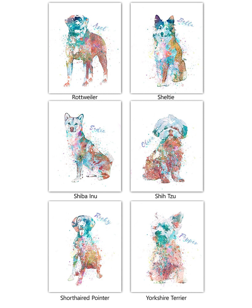 Personalized Watercolor Dog or Cat Breed Wall Art